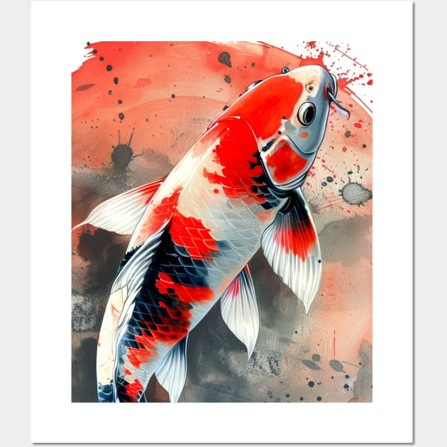 Koi Pond: Showa Sanshoku Koi captivating in their endless variety on a light (Knocked Out) background Wall Art by Puff Sumo